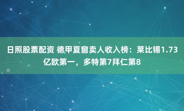 日照股票配资 德甲夏窗卖人收入榜：莱比锡1.73亿欧第一，多特第7拜仁第8